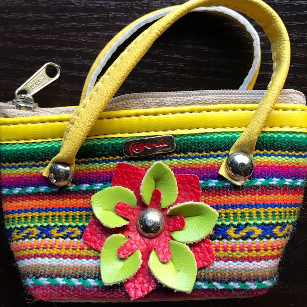 Mini Tote charm with multicolored Peruvian design made in Peru new
